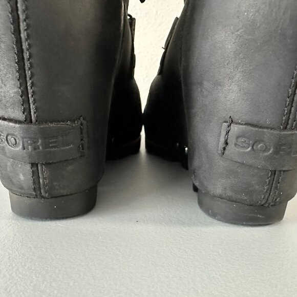 Sorel Joan Of Arctic Suede Wedge Lace Up Mid Calf Boots Size 8 Black Winter - Picture 8 of 13